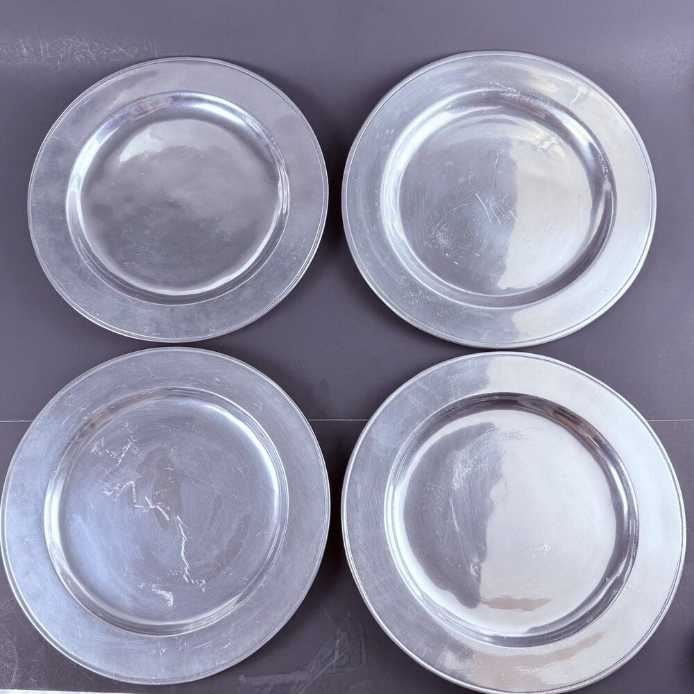 Antique RWP Wilton Pewter Charger Plate Set 4 Piece 11” Rustic Farmhouse